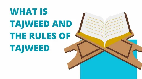 Tajweed rules of the Quran book cover with Arabic calligraphy